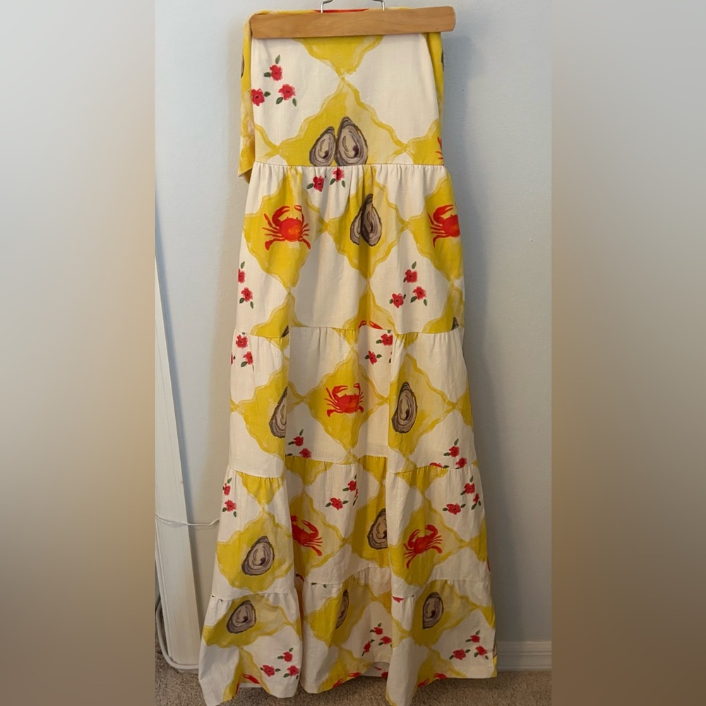 Strapless yellow summer dress with tie in back size Small